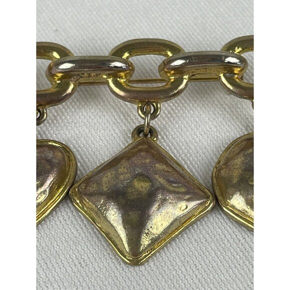 Vintage 80s Large Gold Tone Geometric Heart Square Circle Brooch Pin Statement - Picture 5 of 8